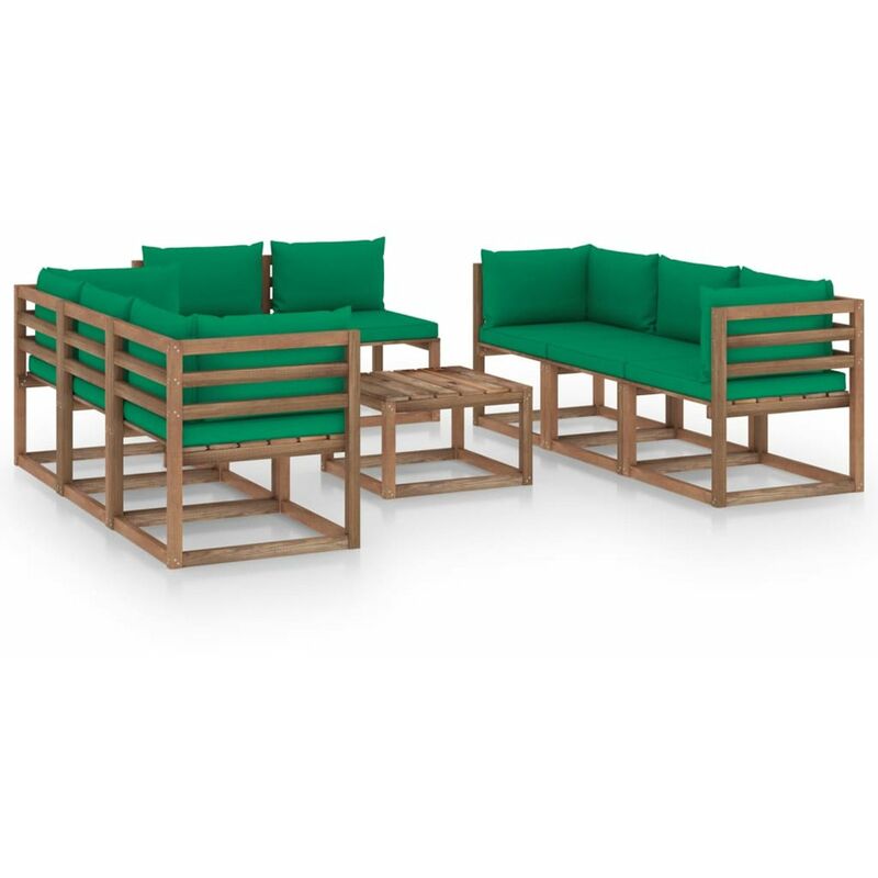 

Juego de muebles de jardin 9 piezas con cojines verde