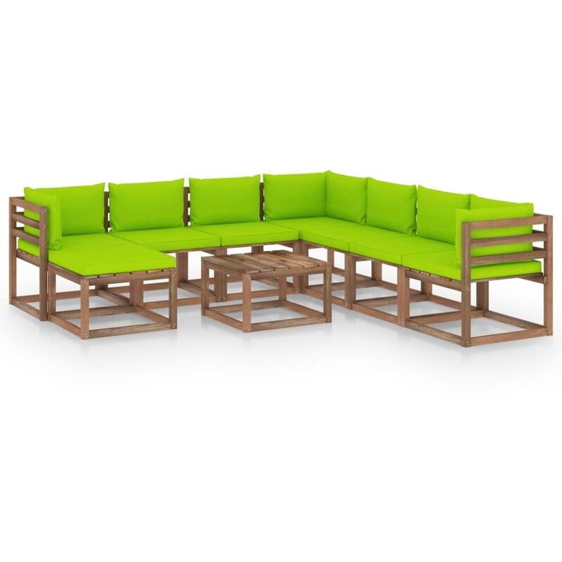

Juego de muebles de jardín 9 piezas con cojines verde brillante