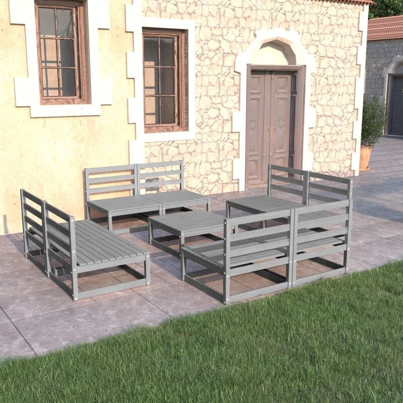 

Juego de muebles de jardín 9 piezas gris madera maciza de pino