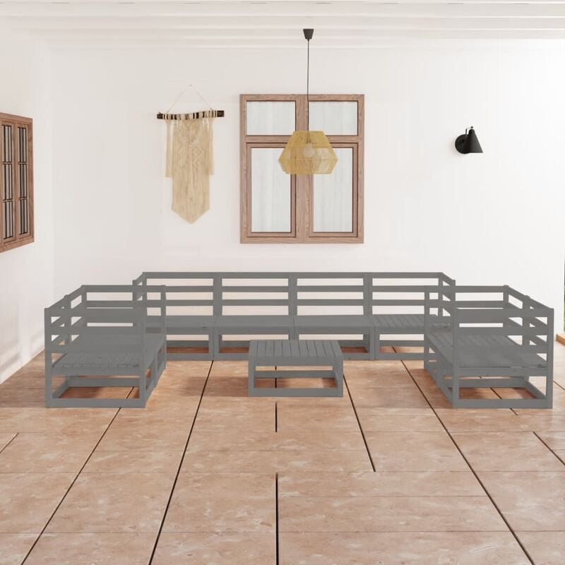 

Juego de muebles de jardín 9 piezas gris madera maciza de pino