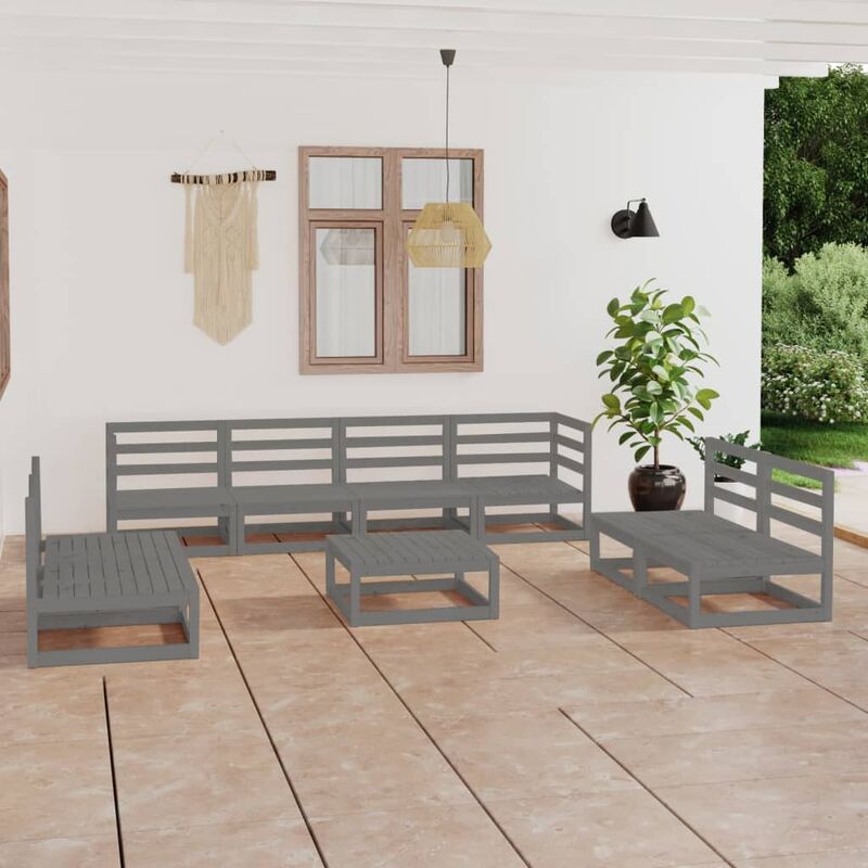 

Juego de muebles de jardín 9 piezas gris madera maciza de pino