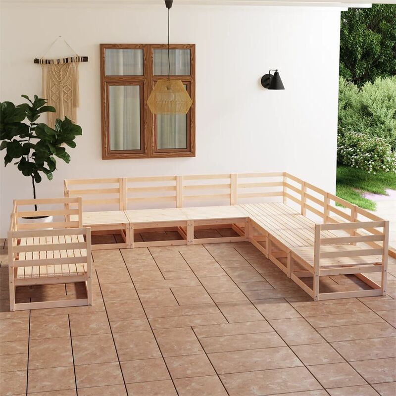 

Juego de muebles de jardín 9 piezas madera maciza de pino