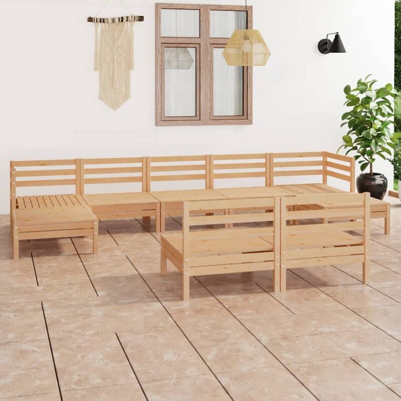 

Juego de muebles de jardín 9 piezas madera maciza de pino