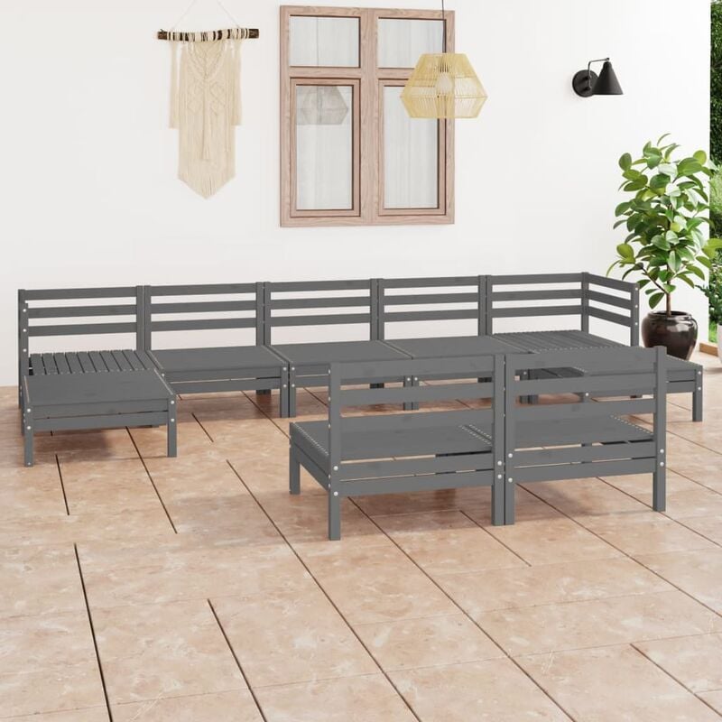 

Juego de muebles de jardín 9 piezas madera maciza de pino gris