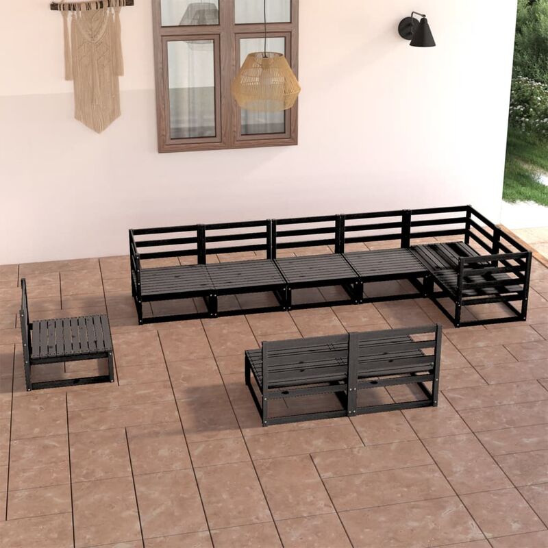 

Juego de muebles de jardín 9 piezas negro madera maciza de pino