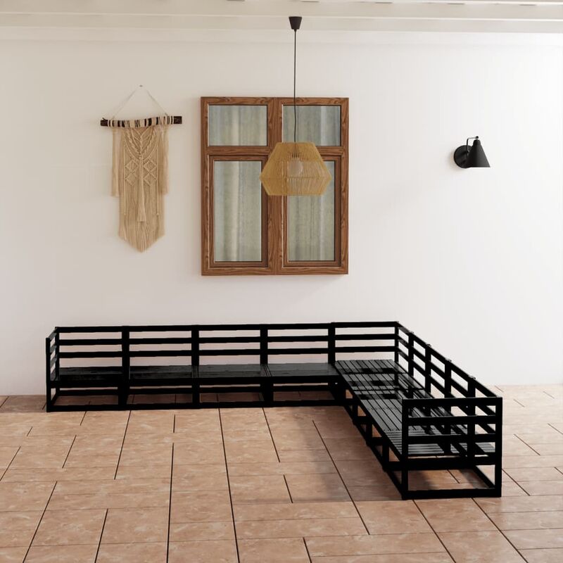 

Juego de muebles de jardín 9 piezas negro madera maciza de pino
