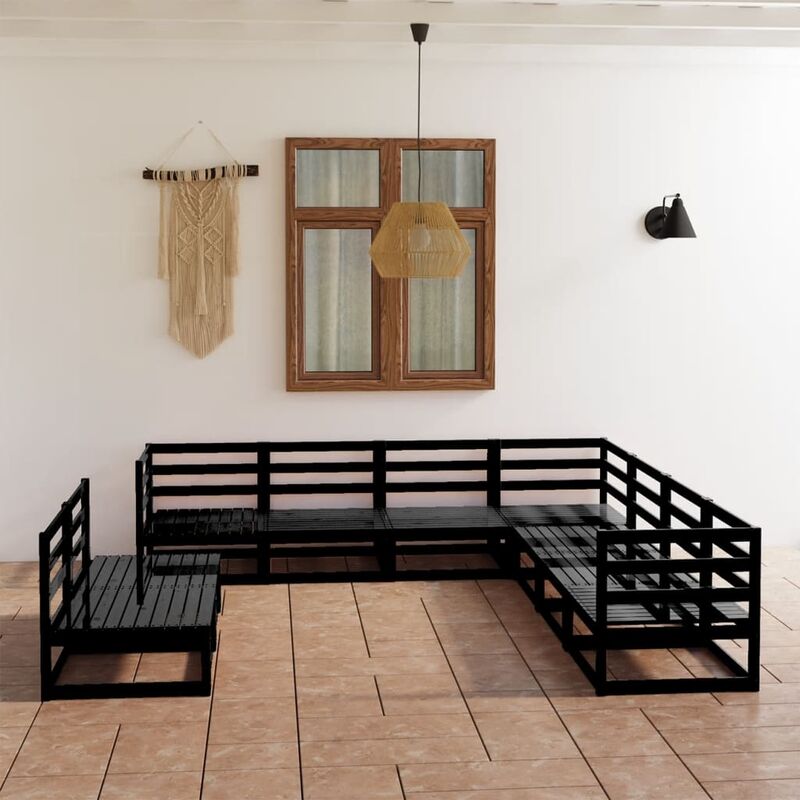 

Juego de muebles de jardín 9 piezas negro madera maciza de pino