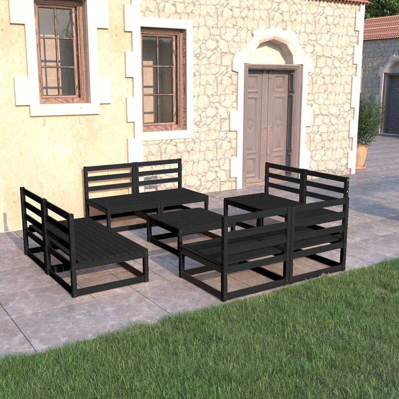 

Juego de muebles de jardín 9 piezas negro madera madera pino