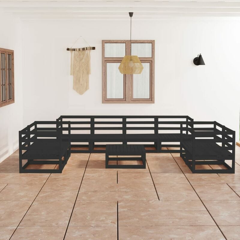 

Juego de muebles de jardín 9 piezas negro madera madera pino