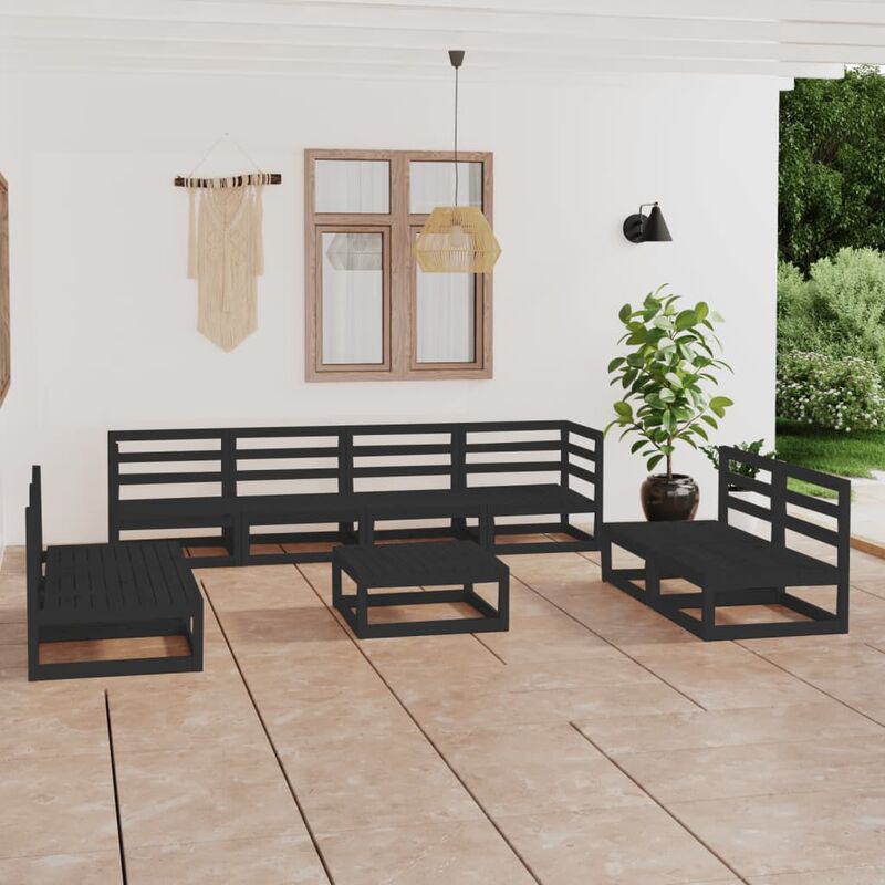 

Juego de muebles de jardín 9 piezas negro madera madera pino