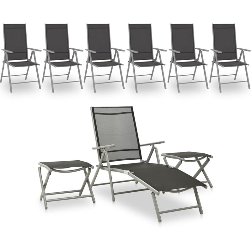 

Juego de muebles de jardín 9 piezas negro y plateado