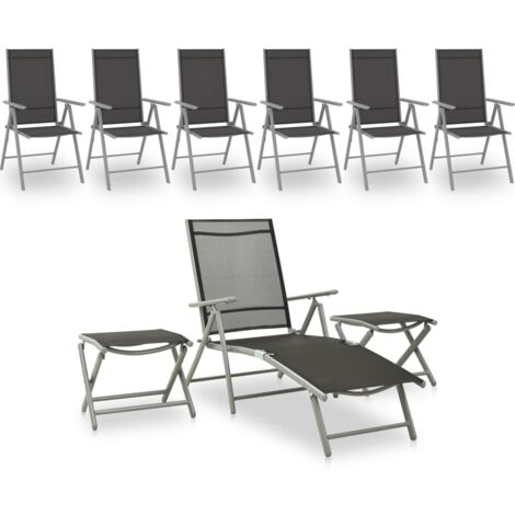 Juego de muebles de jardín 9 piezas negro y plateado vidaXL