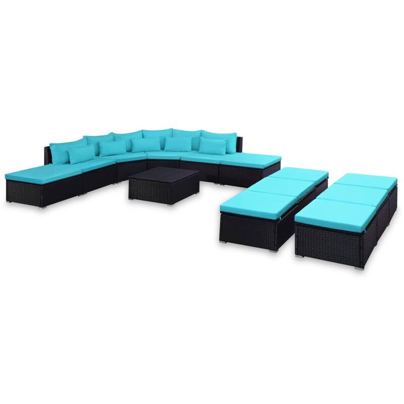 

Juego de muebles de jardín 9 pzas cojines ratán sintético azul - Negro - Vidaxl