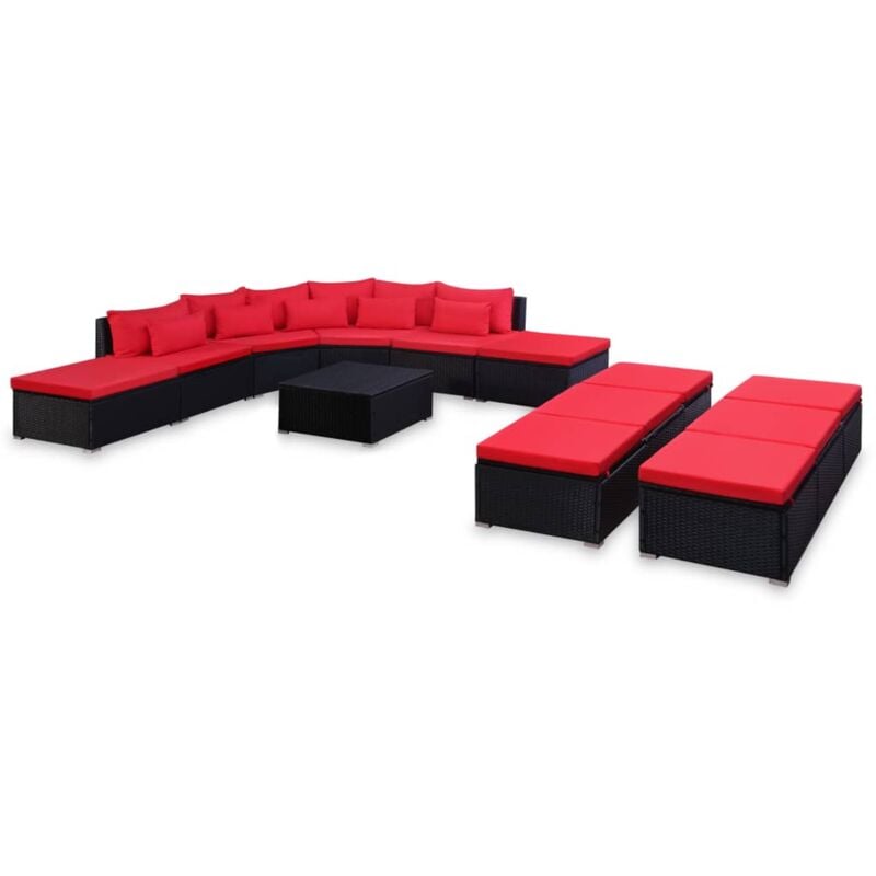 

Juego de muebles de jardín 9 pzas cojines ratán sintético rojo - Negro - Vidaxl