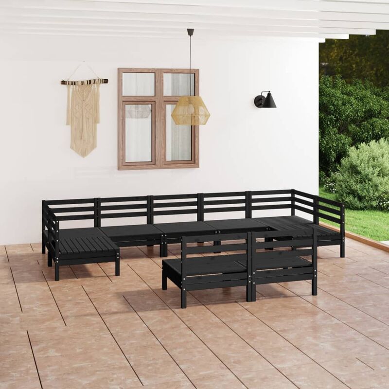 

Juego de muebles de jardín 9 pzas madera de pino maciza negro