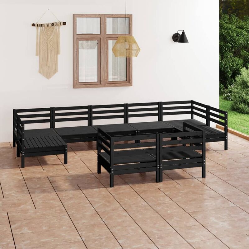 

Juego de muebles de jardín 9 pzas madera de pino maciza negro