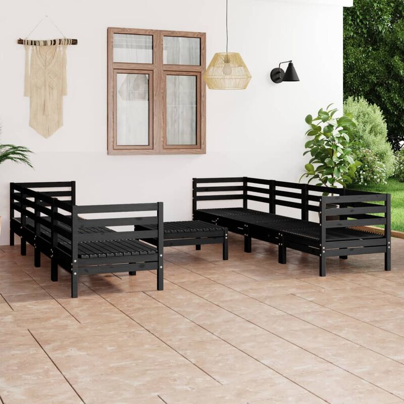 

Juego de muebles de jardín 9 pzas madera de pino maciza negro