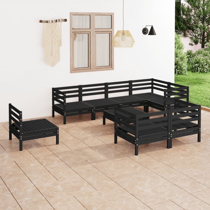 

Juego de muebles de jardín 9 pzas madera de pino maciza negro