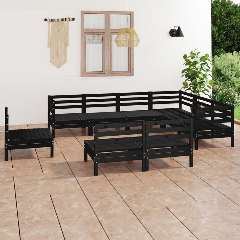 

Juego de muebles de jardín 9 pzas madera de pino maciza negro
