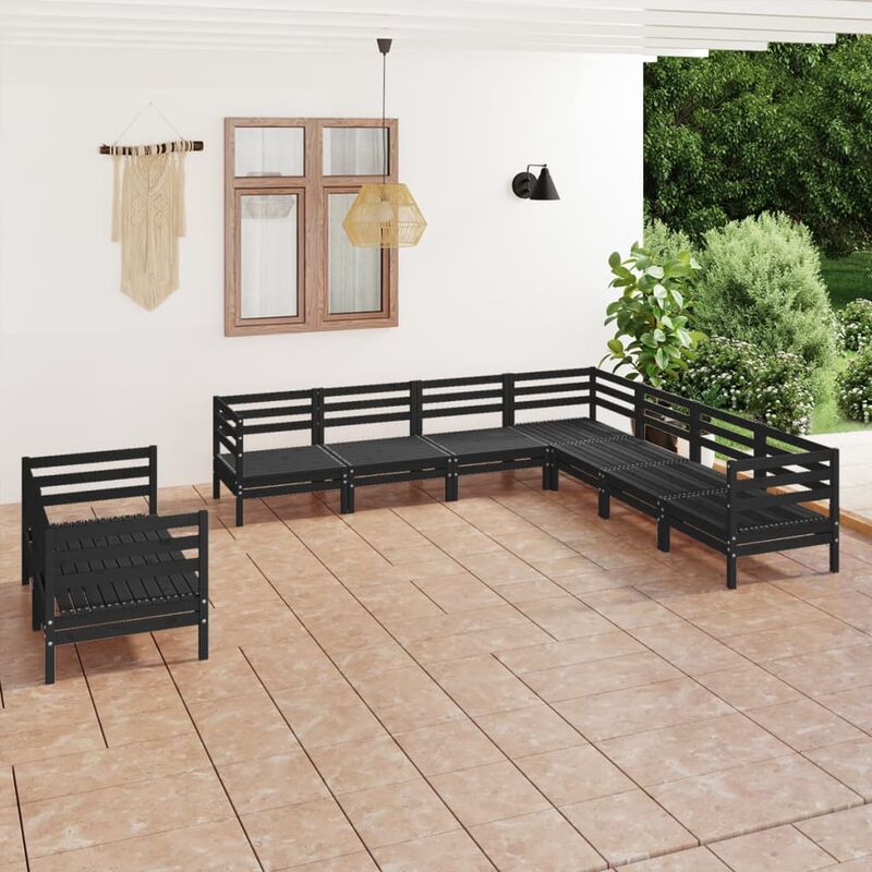 

Juego de muebles de jardín 9 pzas madera de pino maciza negro