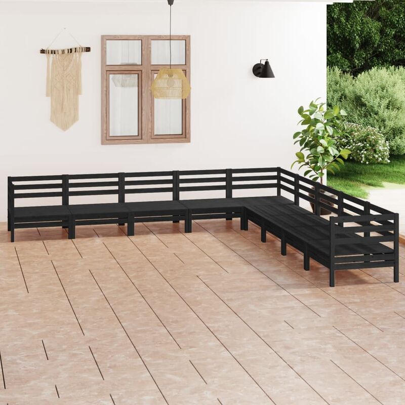 

Juego de muebles de jardín 9 pzas madera de pino maciza negro