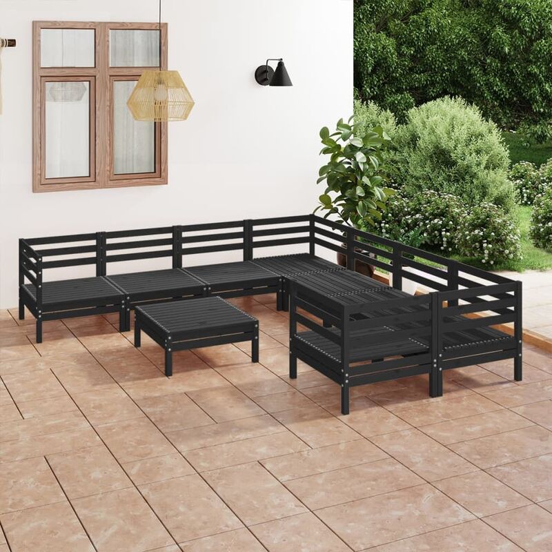 

Juego de muebles de jardín 9 pzas madera de pino maciza negro