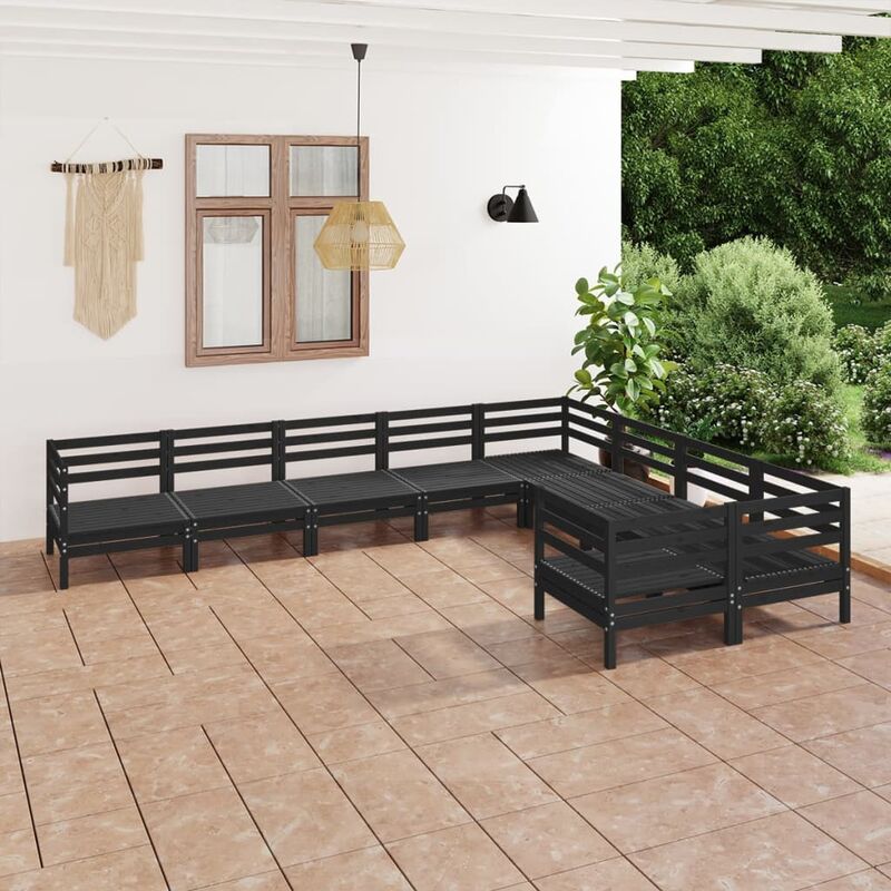 

Juego de muebles de jardín 9 pzas madera de pino maciza negro