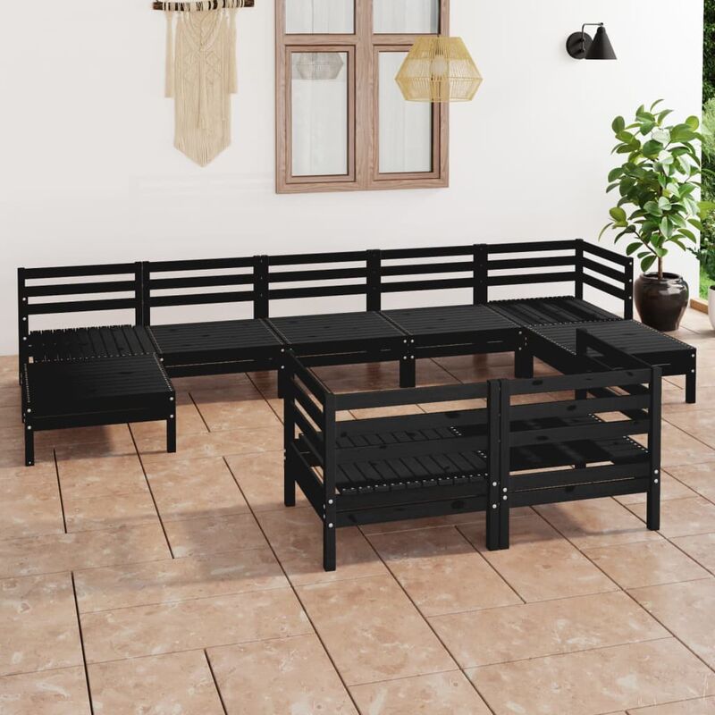 

Juego de muebles de jardín 9 pzas madera de pino maciza negro