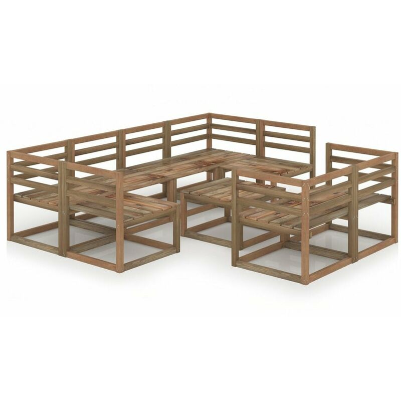 

Juego de muebles de jardin 9 pzas madera pino impregnada marron