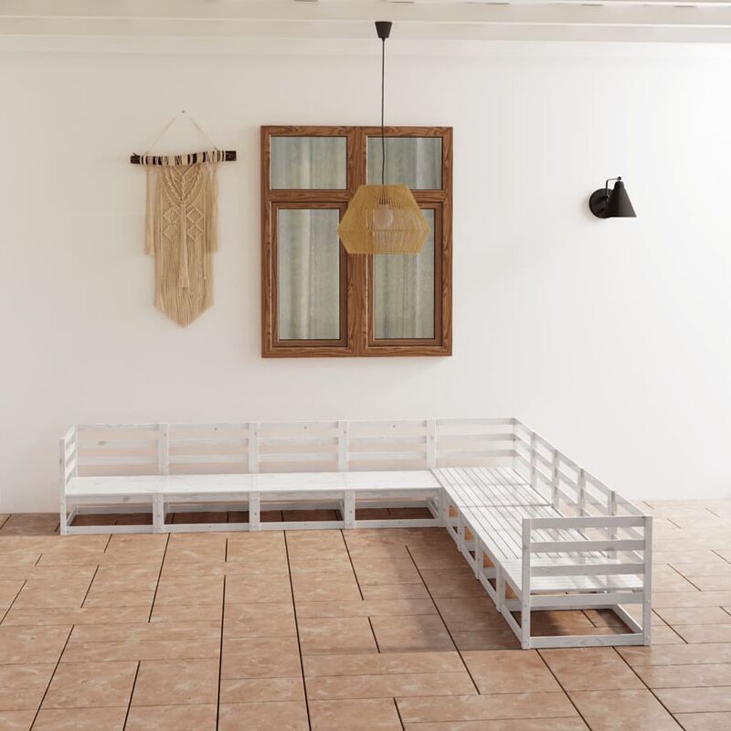 

Juego de muebles de jardín 9 pzas y cojines blanco madera pino