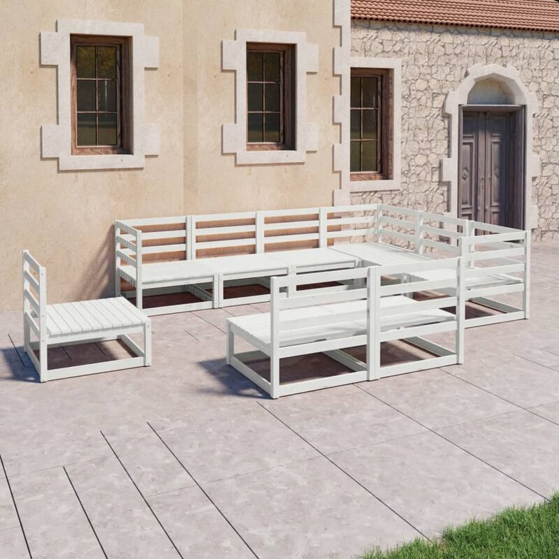 

Juego de muebles de jardín 9 pzas y cojines blanco madera pino