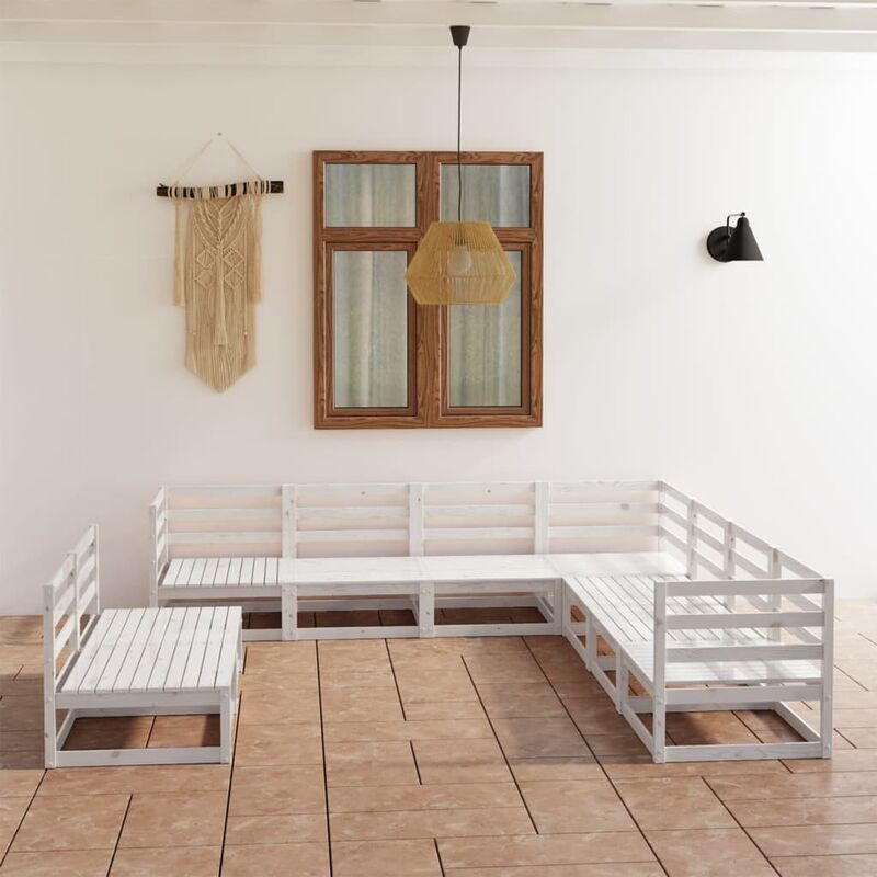 

Juego de muebles de jardín 9 pzas y cojines blanco madera pino