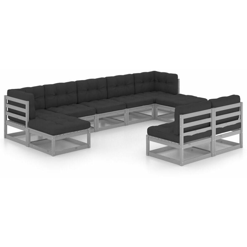 

Juego de muebles de jardin 9 pzas y cojines gris madera pino