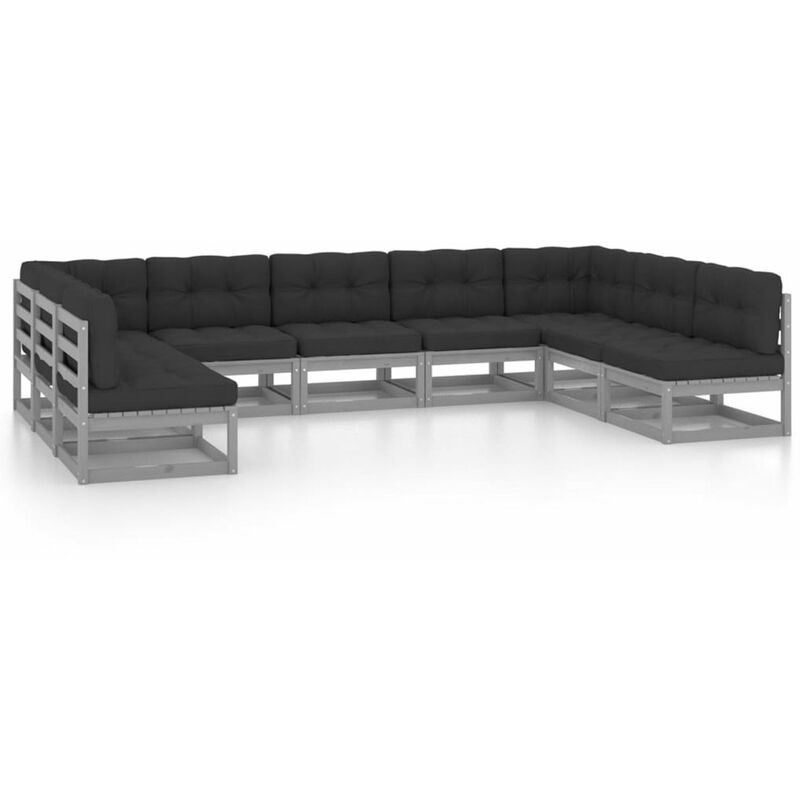 

Juego de muebles de jardin 9 pzas y cojines gris madera pino