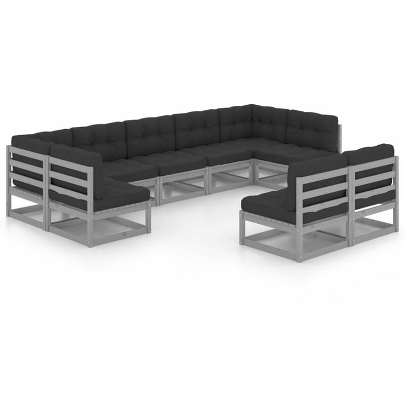 

Juego de muebles de jardin 9 pzas y cojines gris madera pino