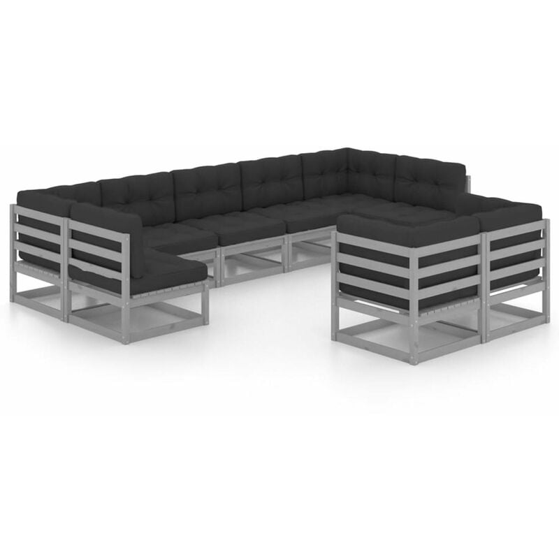 

Juego de muebles de jardin 9 pzas y cojines gris madera pino