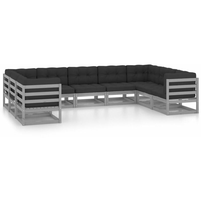 

Juego de muebles de jardin 9 pzas y cojines gris madera pino