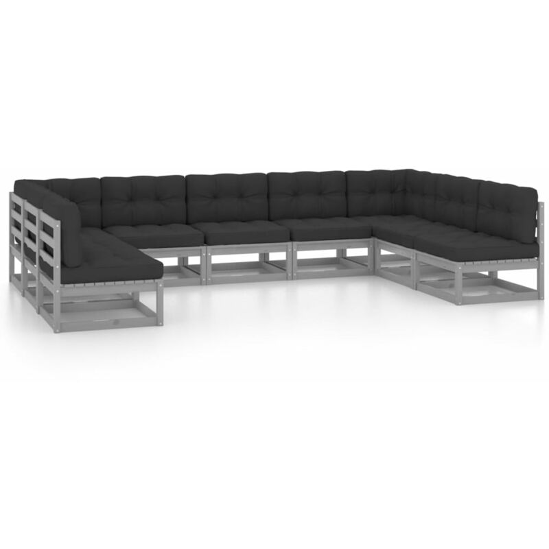 

Juego de muebles de jardín 9 pzas y cojines gris madera pino