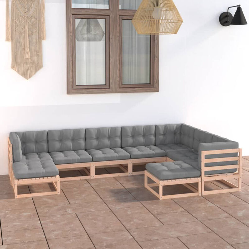 

Juego de muebles de jardin 9 pzas y cojines madera maciza pino