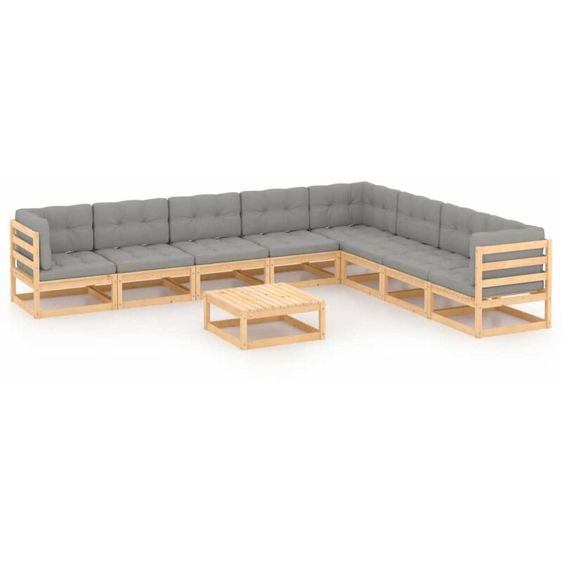 

Juego de muebles de jardin 9 pzas y cojines madera maciza pino