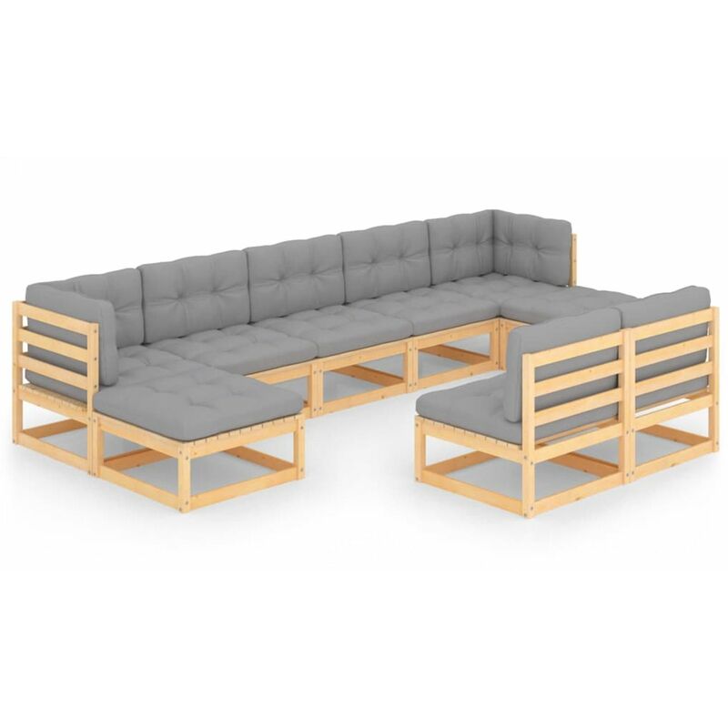

Juego de muebles de jardin 9 pzas y cojines madera maciza pino