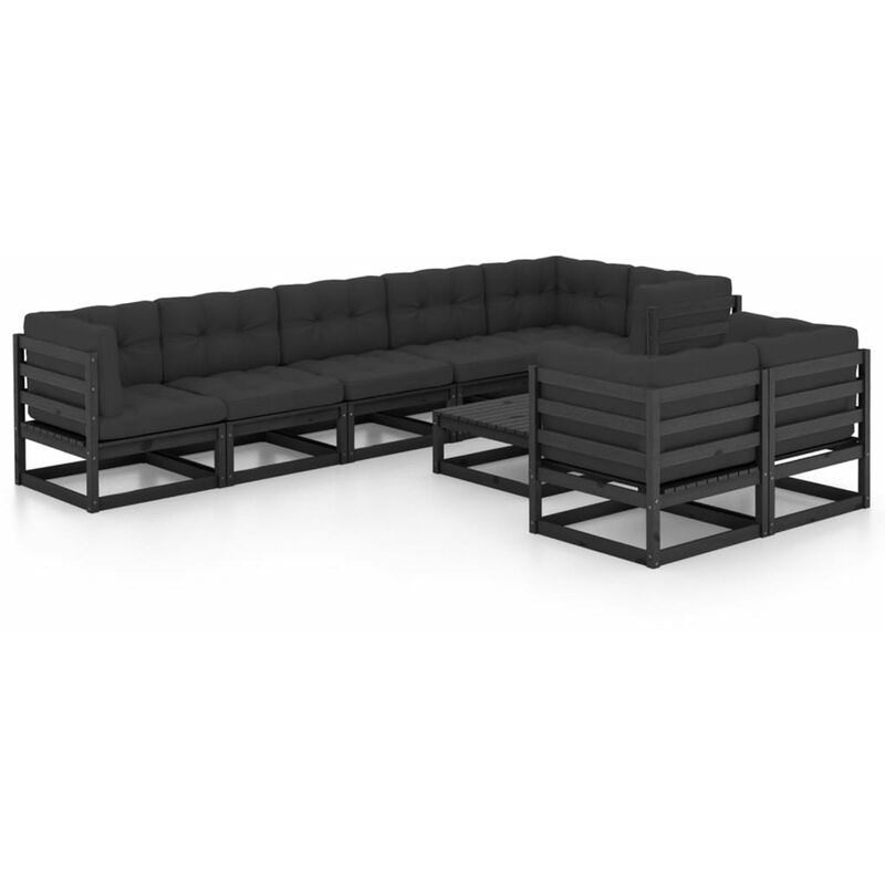 

Happyshopping - Juego de muebles de jardin 9 pzas y cojines madera maciza pino