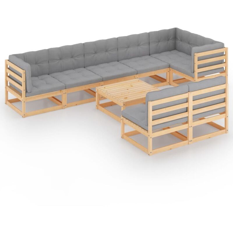 

Juego de muebles de jardín 9 pzas y cojines madera maciza pino