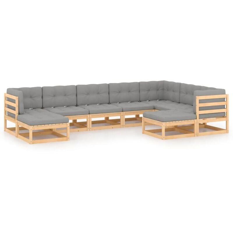 

Juego de muebles de jardín 9 pzas y cojines madera maciza pino