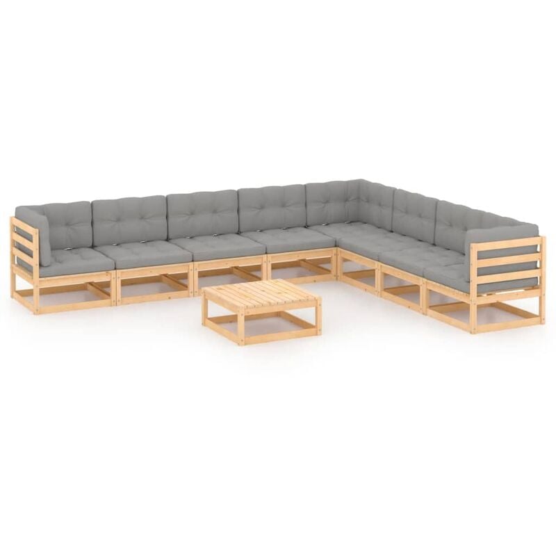 

Juego de muebles de jardín 9 pzas y cojines madera maciza pino