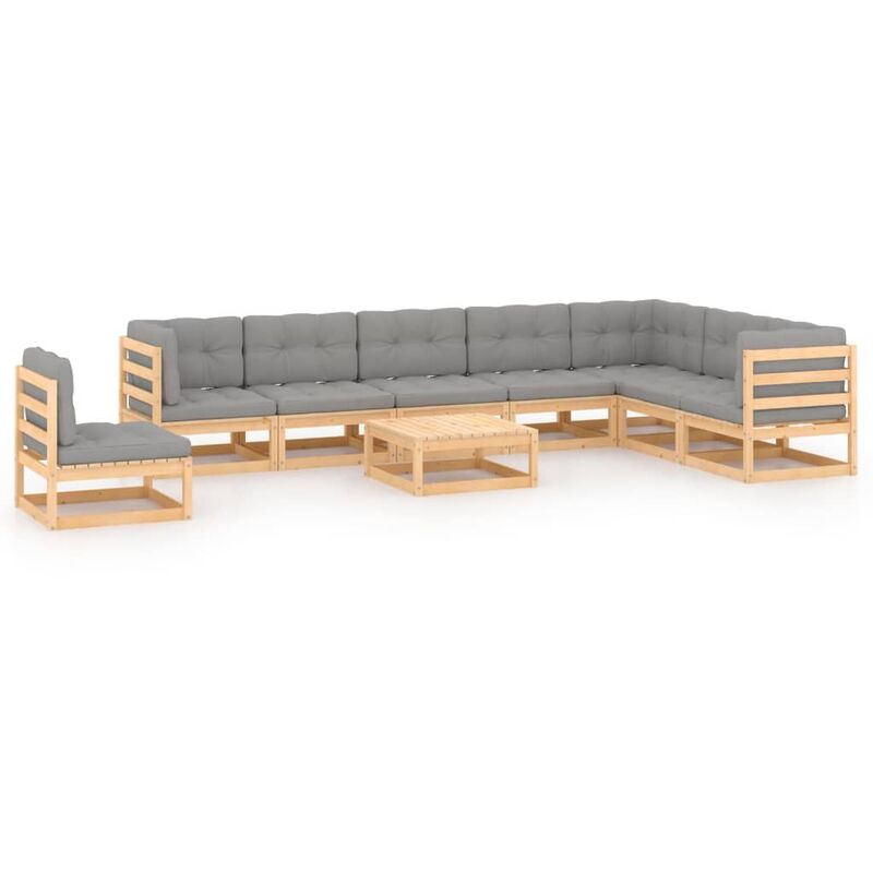 

Juego de muebles de jardín 9 pzas y cojines madera maciza pino
