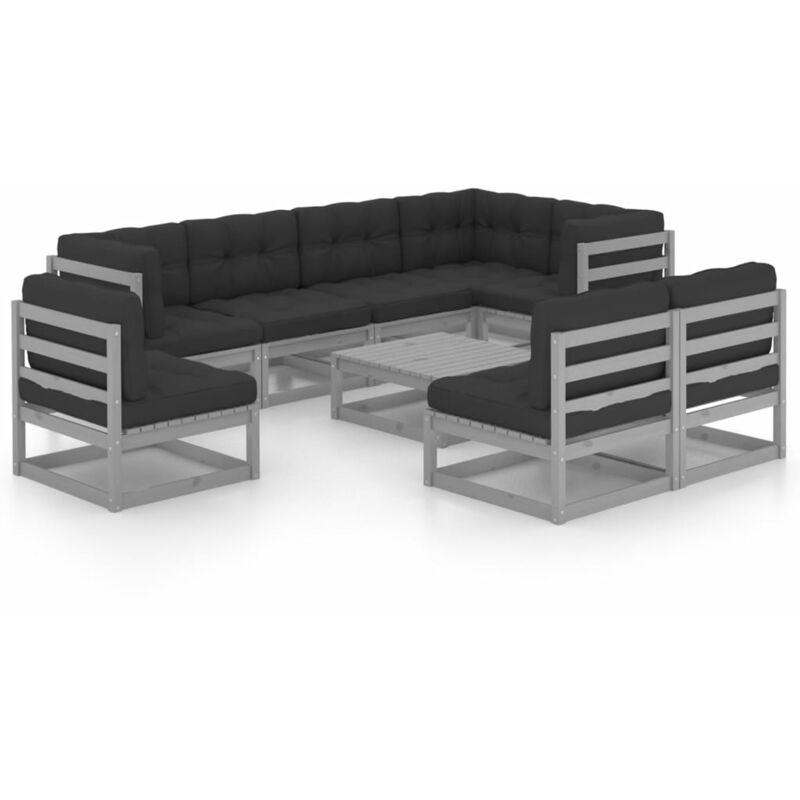 

Juego de muebles de jardín 9 pzas y cojines madera maciza pino
