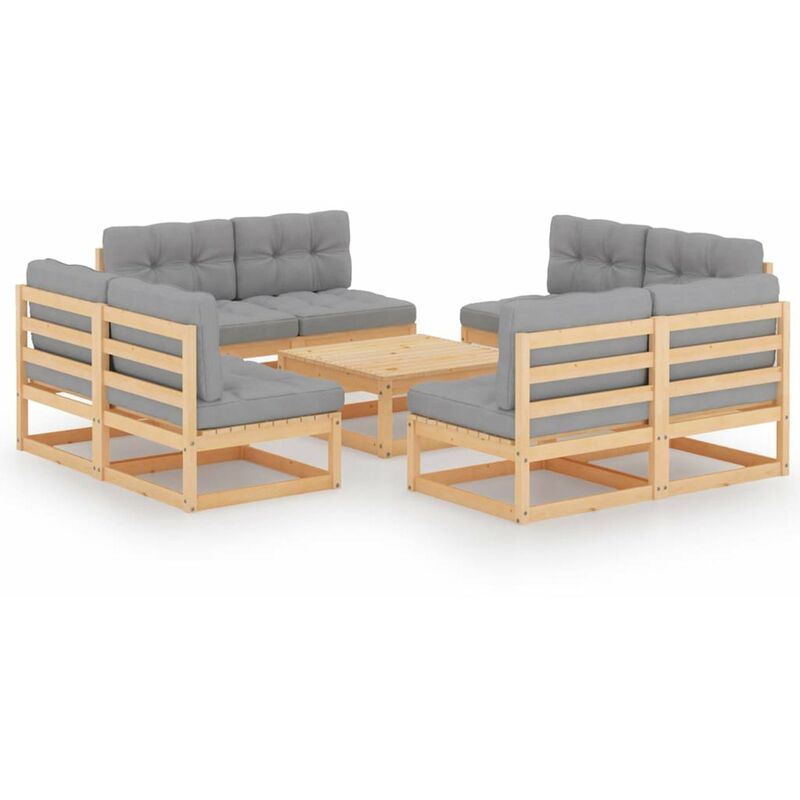 

Juego de muebles de jardin 9 pzas y cojines madera pino maciza
