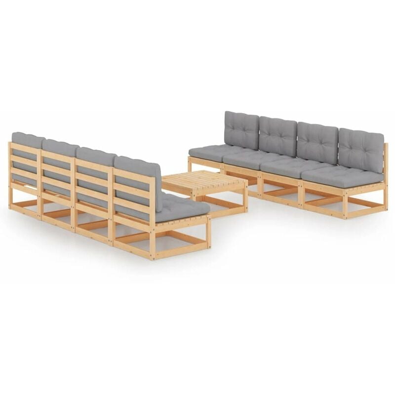 

Juego de muebles de jardin 9 pzas y cojines madera pino maciza