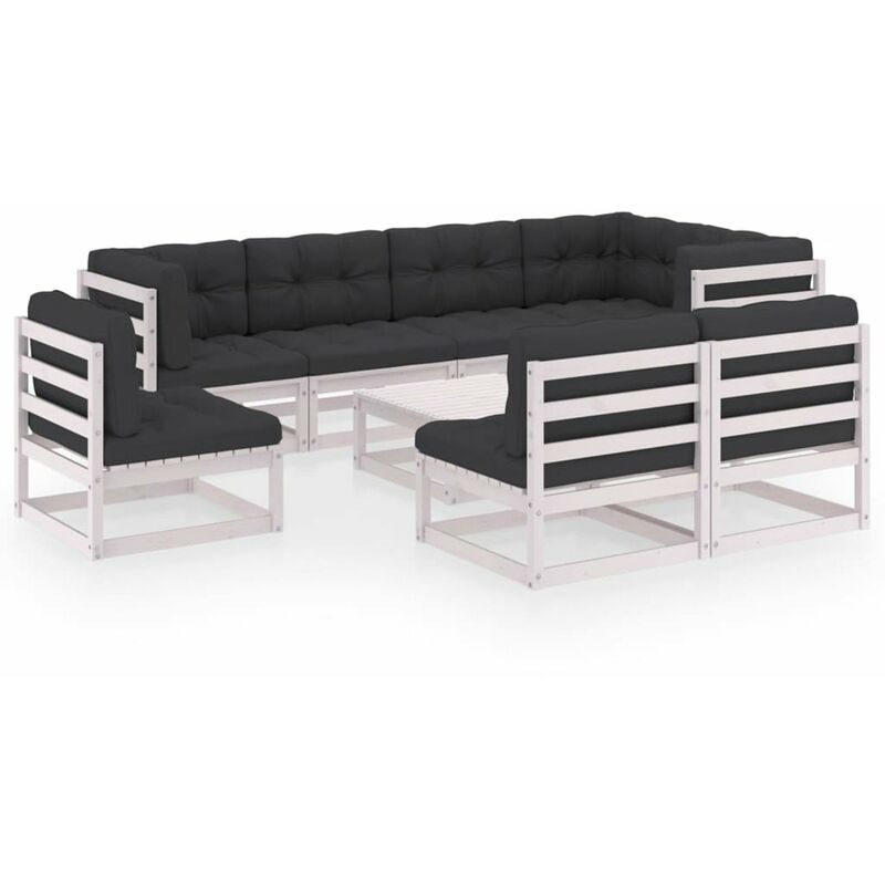 

Juego de muebles de jardin 9 pzas y cojines madera pino maciza